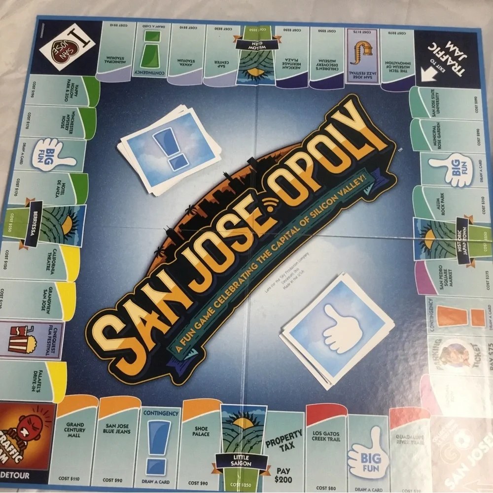 SAN JOSE-OPOLY Board Game Monopoly COMPLETE Silicon Valley Late For The Sky EUC